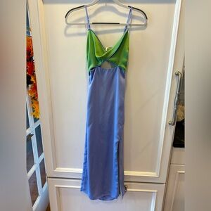 Green and Blue Colorblock Spaghetti Strap Dress